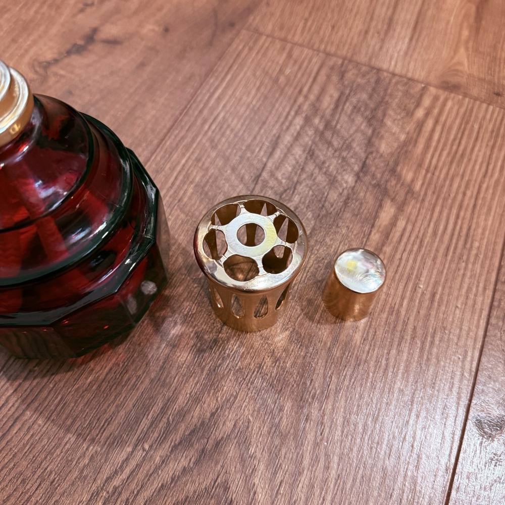 Lampe Berger Oil Fragrance Diffuser Ruby Red Glass Gold Top Paris France Retired - Picture 3 of 7